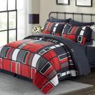 Conjunto de roupa de cama ARTALL King 8 peças de microfibra xadrez preta vermelha