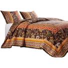 Conjunto de roupa de cama Benzara King Quilt, 3 peças, marrom, floral