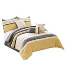 Conjunto de roupa de cama Benzara Queen, edredom amarelo cinza de 7 peças Conjunto de roupa de cama Benzara Queen, edredom amarelo cinza de 7 peças