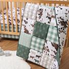 Conjunto de roupa de cama de berço The Peanutshell Boho Farm, 3 peças com estampa de vaca