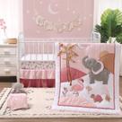 Conjunto de roupa de cama de berço The Peanutshell Safari para meninas, 4 unidades