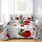 Conjunto de roupa de cama de edredão AILONEN Red Rose Flower Queen Size