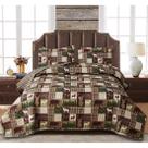 Conjunto de roupa de cama de edredão Oliven Reversible Lodge Plaid Moose Bear