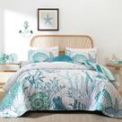 Conjunto de roupa de cama Djoymock Queen 244x229cm Coastal Quilt Microfiber