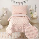 Conjunto de roupa de cama infantil VIVILINEN Pink de 4 peças Pom Pom Tufts