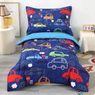 Conjunto de roupa de cama infantil Wowelife, 4 peças de algodão azul para carros