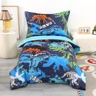 Conjunto de roupa de cama infantil Wowelife Dinosaur 4 peças de algodão azul