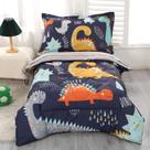 Conjunto de Roupa de Cama Infantil Wowelife Dinossauro - 4 Peças (Azul e Cinza)