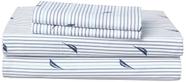 Conjunto de roupa de cama Nautica Queen Cotton Percale Audley Stripe Blue