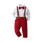 Conjunto De Roupa De Natal Para Menino Com Camisa De Manga Longa, Calças E Suspensórios Para 1-7