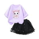 Conjunto De Roupa De Verão Para Meninas, Camiseta Com Estampa De Gato E Saia Tutu, Roupas De