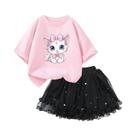 Conjunto De Roupa De Verão Para Meninas, Camiseta Com Gato Em Desenho Animado E Saia Tutu, Roupas De