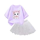 Conjunto De Roupa De Verão Para Meninas, Camiseta Com Gato Em Desenho Animado E Saia Tutu, Roupas De
