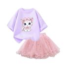 Conjunto De Roupa De Verão Para Meninas, Camiseta Com Gato Em Desenho Animado E Saia Tutu, Roupas De