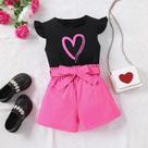 Conjunto De Roupa De Verão Para Meninas, Top Com Estampa De Coração, Shorts Com Cinto, 2 Peças, Conjunto De Roupa De Verão Para Meninas, Top Com Estampa De Coração, Shorts Com Cinto, 2 Peças,