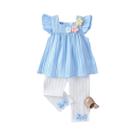 Conjunto De Roupa De Verão Para Meninas, Top Com Mangas Franzidas, Calças Com Flores 3D, Roupas