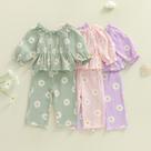 Conjunto De Roupa Infantil Para Meninas Com Camiseta Floral De Manga Longa Off-Shoulder E Calças