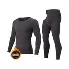 Conjunto De Roupa Íntima Masculina De 2 Peças Para Outono/Inverno, Gola Redonda, Cor Sólida,