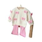 Conjunto De Roupa Para Bebê Com Laço Rosa E Calças Flare De Manga Longa Para Primavera E Outono Conjunto De Roupa Para Bebê Com Laço Rosa E Calças Flare De Manga Longa Para Primavera E Outono