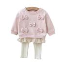 Conjunto De Roupa Para Menina Bebê Primavera/Outono Com Top De Renda Em 3D E Calças Casuais Sólidas