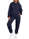 Conjunto de roupas Aleumdr, moletom feminino com capuz e calça de moletom azul