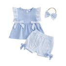 Conjunto de roupas Amnnchya Toddler Girl Summer Spring Blue Plaid 12-18M
