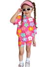 Conjunto de roupas: camiseta floral de manga curta para menina Floerns com shorts