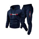 Conjunto De Roupas Casuais De Inverno Para Homens, Moletom Preto, Calças De Moletom, Jaqueta