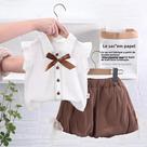 Conjunto De Roupas De Algodão Para Meninas No Verão, Camisa Sólida Com Estampa De Desenho Animado E