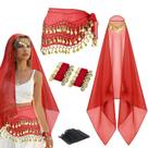 Conjunto de roupas de dança do ventre WYVAS, lenço de quadril de chiffon, lenço de cabeça Conjunto de roupas de dança do ventre WYVAS, lenço de quadril de chiffon, lenço de cabeça