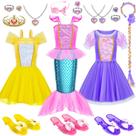 Conjunto de roupas de princesa com 3 estilos para meninas de 3 a 8 anos