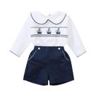 Conjunto De Roupas De Verão Para Bebê Menino Em Algodão Com Design De Barco, 2 Peças, Uniforme