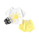 Conjunto De Roupas De Verão Para Bebês, Camiseta De Algodão Com Estampa De Flor Do Sol, Shorts De Conjunto De Roupas De Verão Para Bebês, Camiseta De Algodão Com Estampa De Flor Do Sol, Shorts De