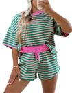 Conjunto de roupas esportivas Ecosunny Women Stripe Terry Short com bolso Conjunto de roupas esportivas Ecosunny Women Stripe Terry Short com bolso