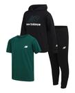 Conjunto de roupas esportivas New Balance Boys, 3 peças, com capuz e camiseta de joggers