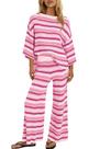 Conjunto de roupas esportivas ReachMe feminino de grandes dimensões listrado rosa choque