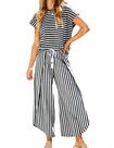 Conjunto de roupas femininas HangNifang listradas de verão, capri, preto, GG