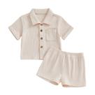 Conjunto de roupas fhutpw Baby Boy, 2 peças de camisa com botão canelado e shorts