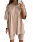Conjunto de roupas Glamaker, camiseta e shorts casuais grandes para mulheres