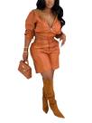 Conjunto de roupas HNMYCY, blusa curta e shorts femininos de couro PU, laranja