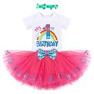 Conjunto de roupas IMEKIS Rainbow para menina, 1º aniversário, rosa choque