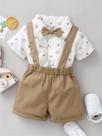 Conjunto De Roupas Infantis Com Estampa De Tigre Para Meninos, Manga Curta, Shorts Com Alça E Laço,