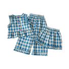 Conjunto De Roupas Infantis Para Meninas Com Top Sem Mangas Em Estampa Floral Xadrez Azul E Calças