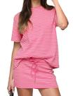 Conjunto de roupas KFUBUO, minissaia listrada feminina e blusa de verão