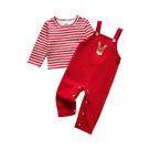 Conjunto De Roupas Listradas De Natal Para Bebês, Meninos E Meninas, Manga Comprida, Top Com Aplique