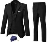 Conjunto de roupas Mrbuerly Slim Fit, 3 peças, preto para homens, tamanho M/40