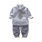 Conjunto De Roupas Para Bebê Menino 6M-3Y Camisa De Manga Longa Com Gravata E Calças 2 Peças Em