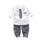 Conjunto De Roupas Para Bebê Menino 6M-3Y Camisa De Manga Longa Com Gravata E Calças 2 Peças Em