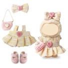 Conjunto de roupas para bonecas LABUBU de 17 cm: vestido de tweed azul e branco