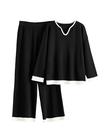 Conjunto de roupas: pulôver de malha feminino bronzeado com calças largas